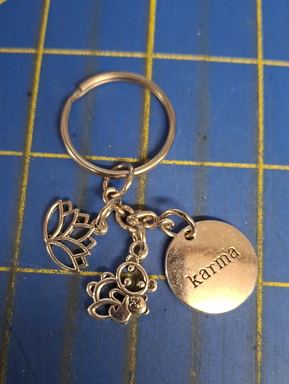 Karma Lotus Panda Bear Silver Keyring Purse Charm